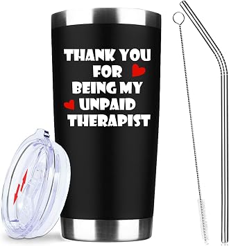 ATHAND Thank You For Being My Unpaid Therapist Mug,20 Oz Insulated Stainless Steel Coffee Tumbler with Lid,Funny Birthday Christmas Friendship Gifts for Bestie Best FriendBlack