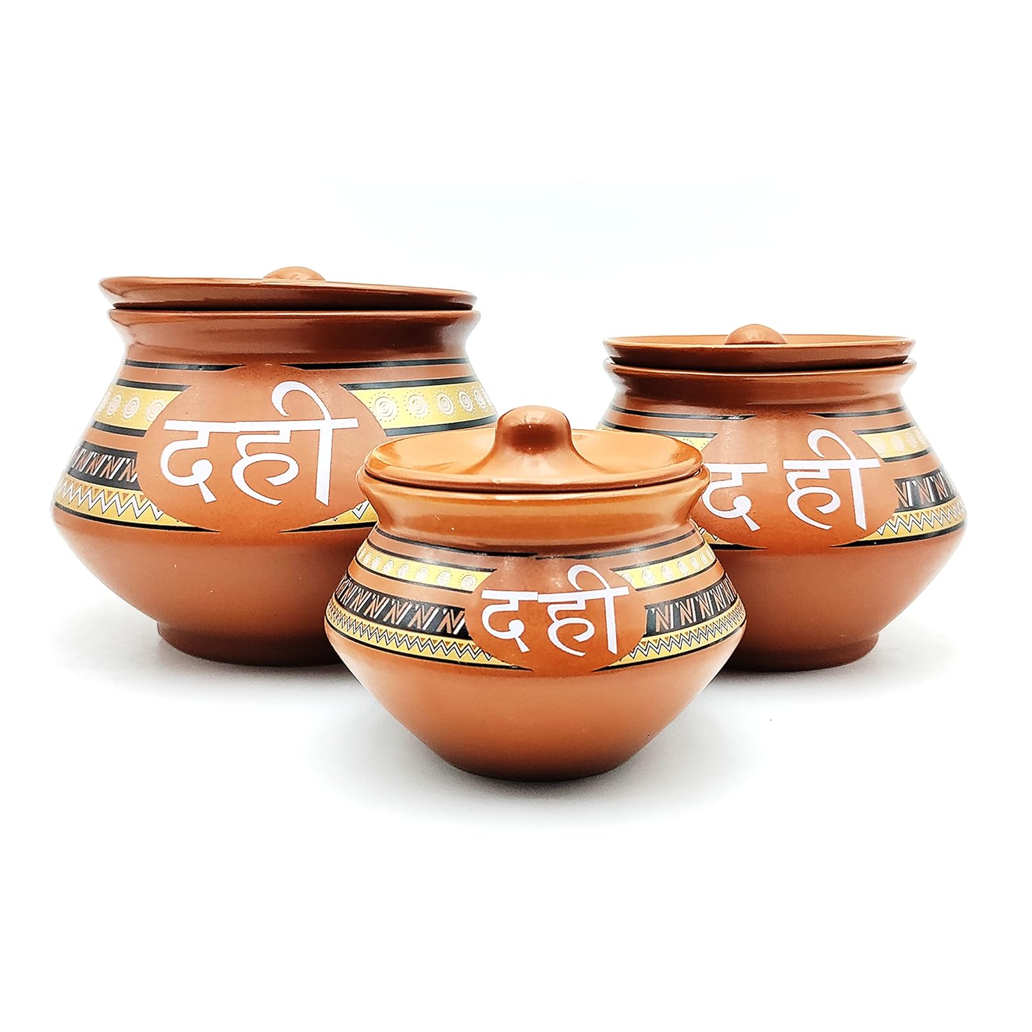 Buy Banwari Crafts Hand Painted Brown Ceramic Dahi Handi with Lid