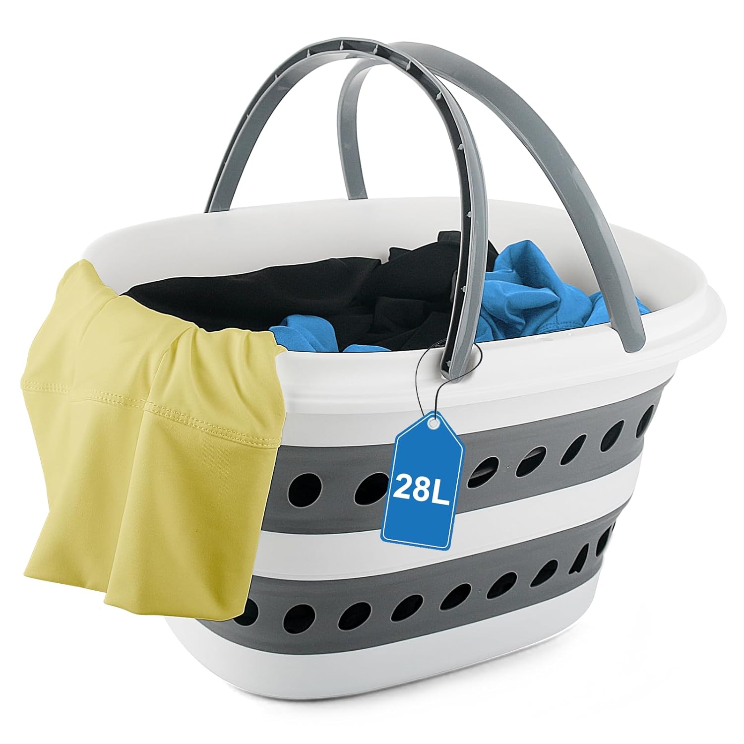 28L Collapsible Laundry Basket with Handle Foldable Clothes Basket Laundry Hamper Plastic Storage Bin Pop-Up Hamper for Dirty