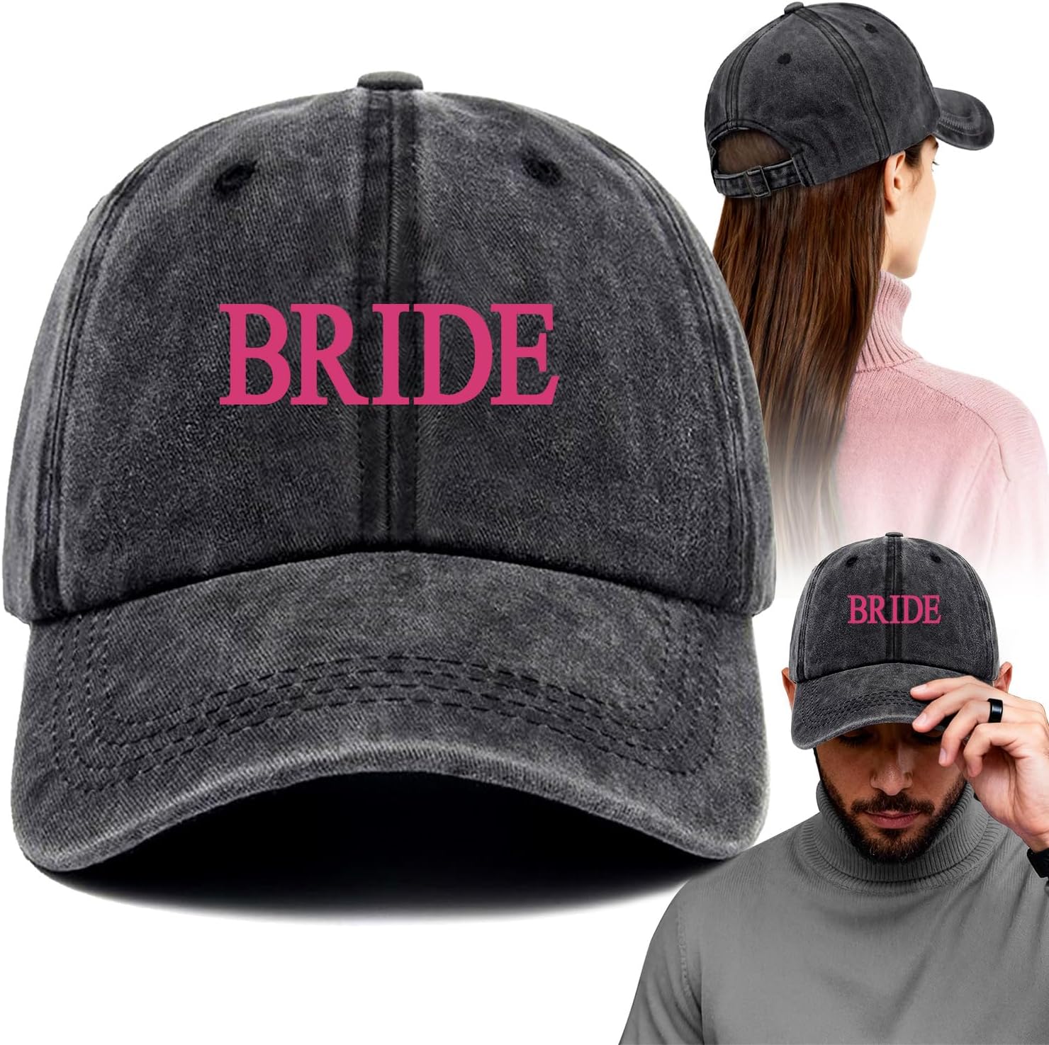 Bride Funny Printed Cotton Baseball Cap Adjustable Retro Washed Lightweight and Breathable Unisex Wedding Bride and Groom Hats, Gifts for Bridal Party Bachelorette Party Honeymoon Newlyweds Couples