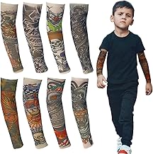 8 Pieces Kid Fake Temporary Cool Tattoo Sleeves, Cool Child Art Arm Fake Tattoo Sleeves Cover, Boys Girls Arm Stockings Halloween Tattoo Hip Hop Sun Block Sleevelet For Children (8 Colors)