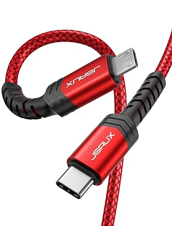 JSAUX USB C to Micro USB Cable 6.6FT, Type C to Micro USB Charger Braided Cord, Support Charge & Sync Compatible with MacBook Pro,Galaxy S8, S9, S10, Pixel 3 XL, 2 XL and Micro USB Devices- Red/2M