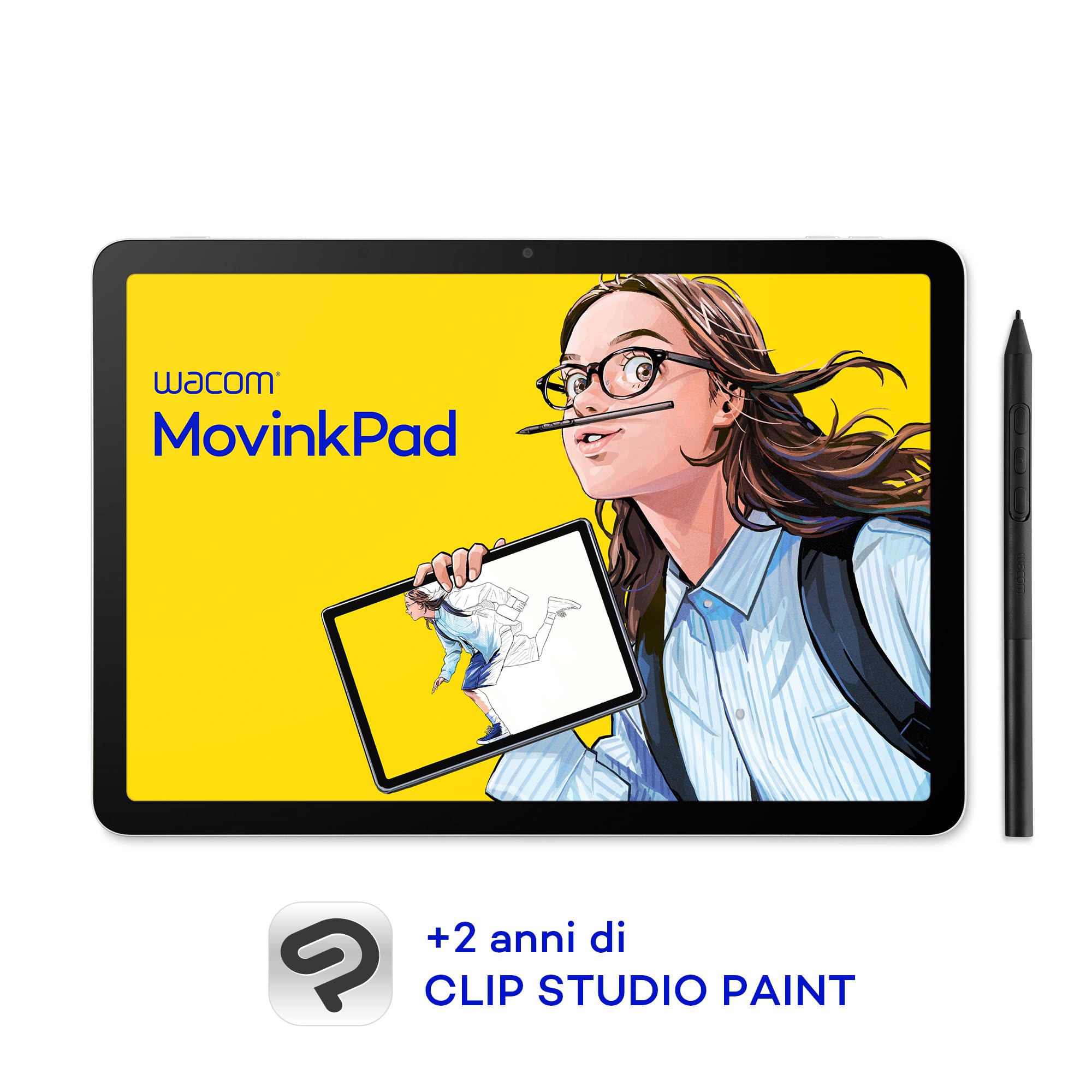 Wacom MovinkPad 11 Tavoletta Grafica, tablet Android 14 (11″) per giovani creativi, con Wacom Pro Pen 3, display nitido, vetro opaco, fotocamere fronte/retro e app creative preinstallate