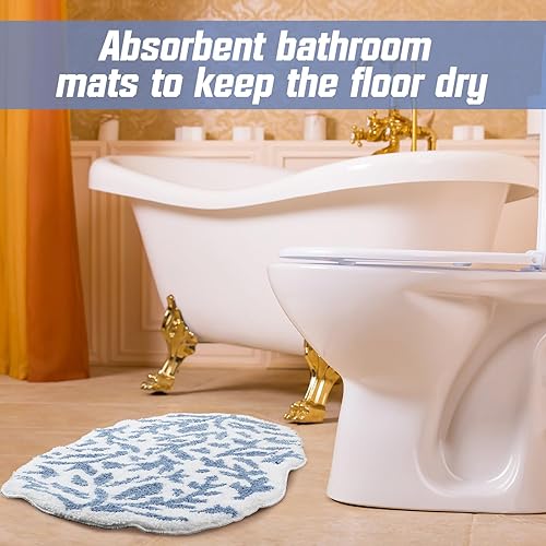 Miniatura 7 de Breling Paquete de 1 tapete de baño con hojas azules y grises, tapete de baño de microfibra suave y absorbente de rápido 21 x 34 pulgadas, tapete