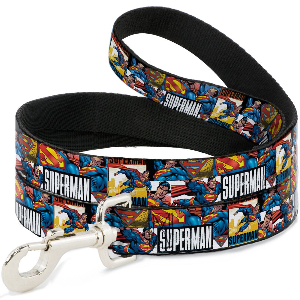 Laisse Superman nylon blanc Buckle Down DL-6FT-WSM021-W accessoire de promenade grand chien 6 pieds