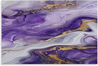 Abstract Canvas Wall Art - Purple And Gold Textured Pictures Gray White Painting Modern Abstract Wall Decor Framed for Living Room Gallery Wrap Ready to Hang Canvas Wall Art Prints for Wall Decor Roo