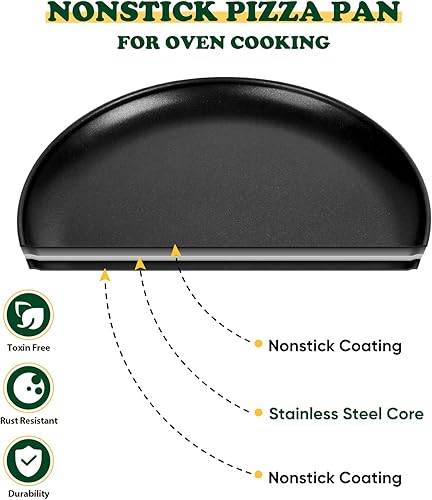 Miniatura 10 de E-far Juego de 2 sartenes para pizza de 13.5 pulgadas, bandeja antiadherente para tartas de pizza, bandeja redonda de metal para horno, núcleo de