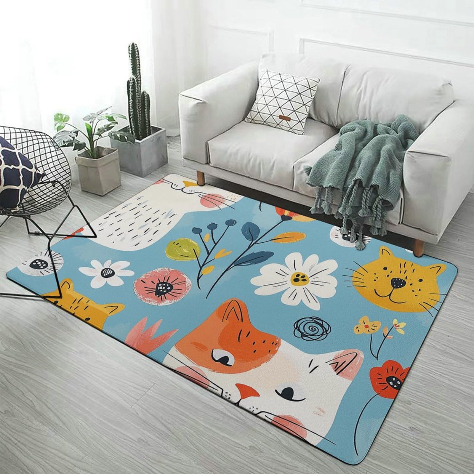 Tapis de sol absorbant floral 152x101 cm lavable pour le salon et la chambre