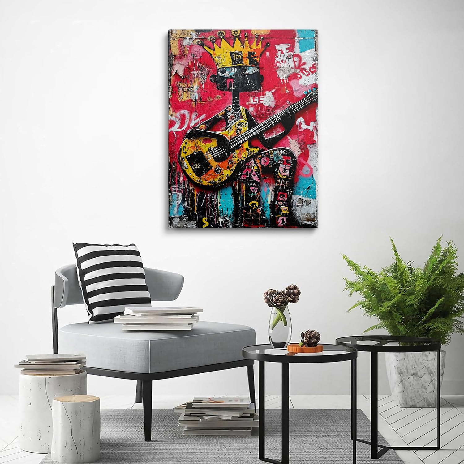 Banksy Abstract Colorful Graffiti Canvas Wall Art, Hip Hop Pop Banksy Funny Guitar Posters Paintings Prints, Cool Room Decor for Teen Boys Living Room Home Bathroom Framed Ready to Hang (12"x16")