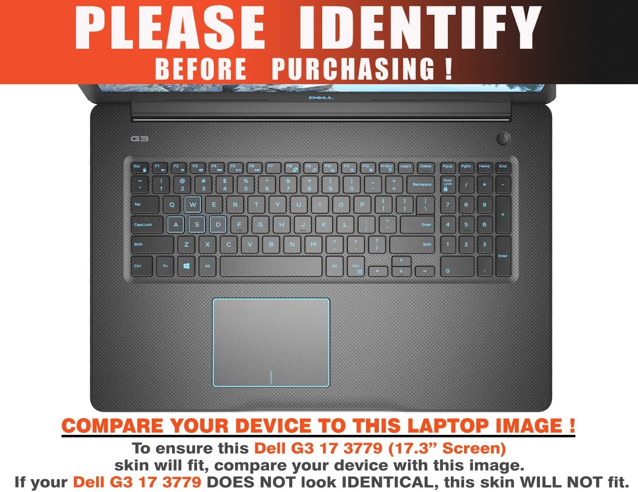 Decalrus - Protective Decal for Dell G3 17 3779 (17.3" Screen) Laptop Purple Carbon Fiber Skin case Cover wrap CFdellG317_3779Purple