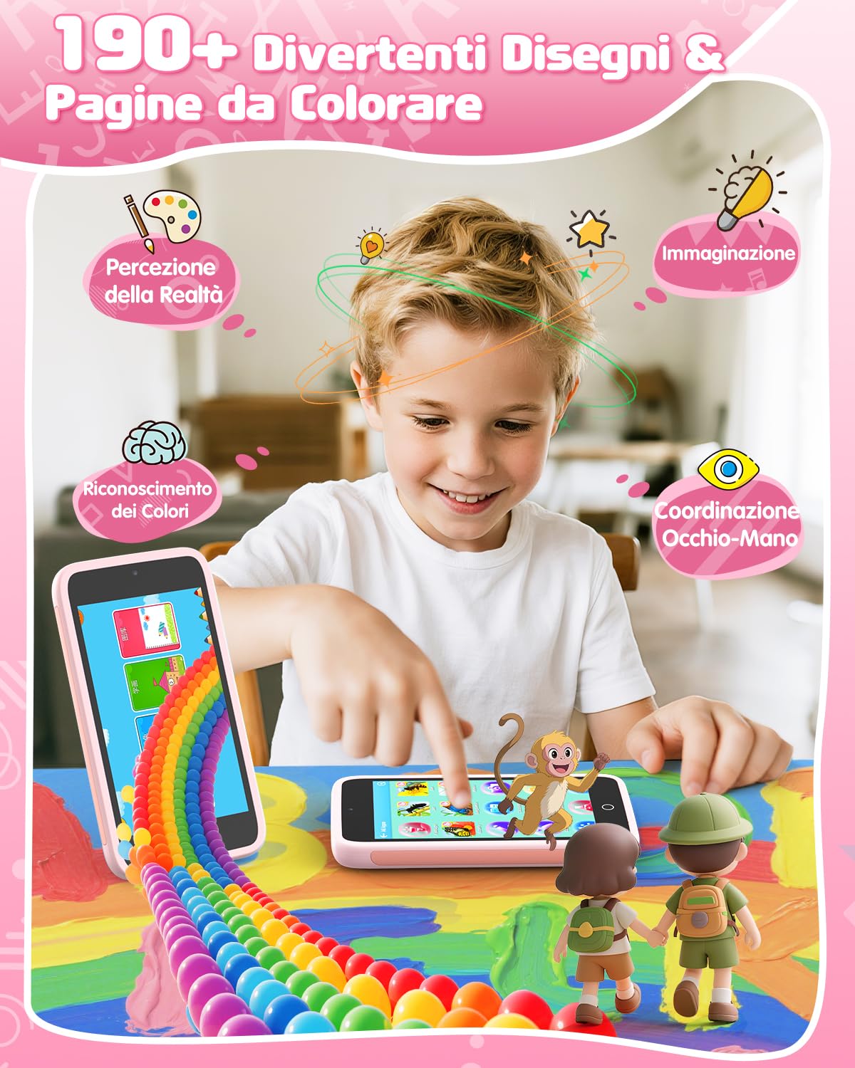 Telefono Giocattolo per Bambini, 3.97" Cellulare per Bambini 3 4 5 6 7 8 9 10 11 12 Anni con 200+ Giochi, Doppia Fotocamera, Controllo Parentale, Telecamera, Musicale, Regalo di Compleanno Natale
