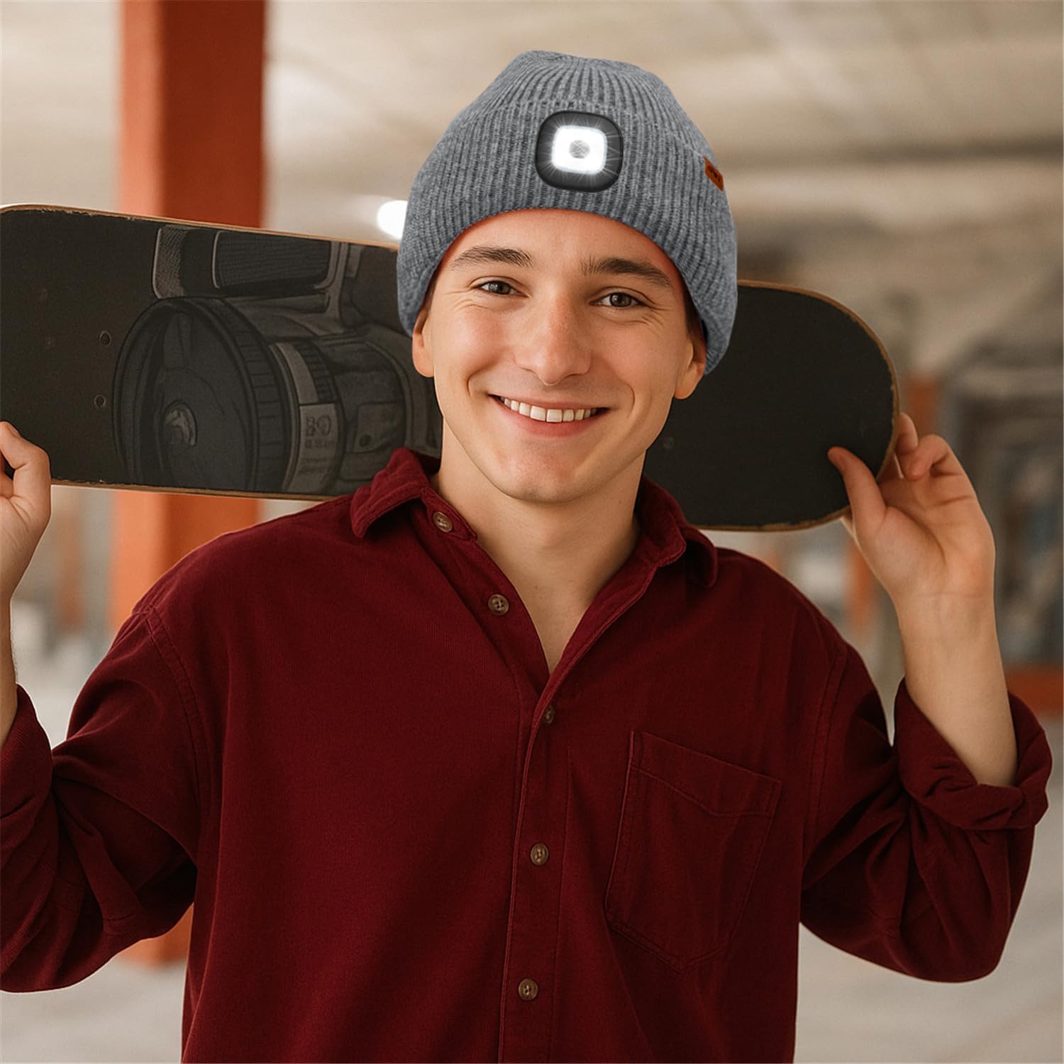 ATNKE LED Lighted Beanie Cap, USB Rechargeable 4 LED Running Headlamp Lined Fleece Hat with Light Gift for Men and Women - Image 7