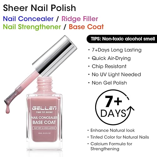 Miniatura 2 de GELLEN Esmalte de uñas 4 en 1, esmalte base iluminador de rosas moradas polvorientas, fortalecedor de uñas malva transparente para otoño, relleno de