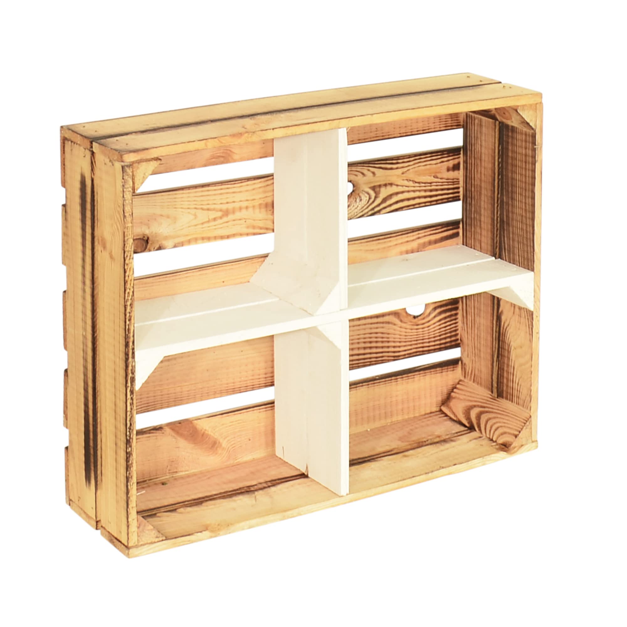 3 Set Holzregal Schmalhanz 50x40x15cm - Hell Geflammt Weiß + Regal Holzkiste