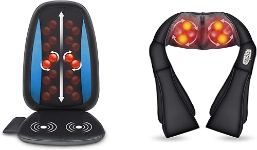 Comfier Masajeador de espalda y cuello, cojín de asiento de masaje de tejido profundo, almohadilla para silla de masaje para alivio completo del