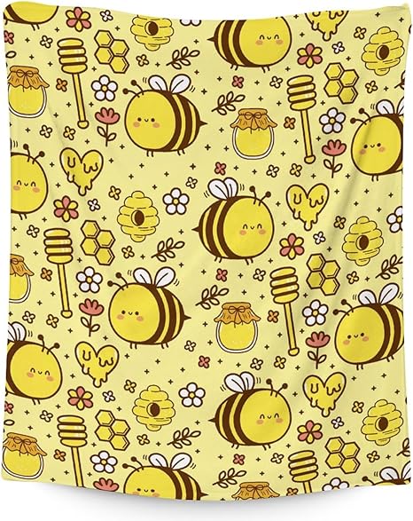 Bee Blanket Gifts, 40"x50" Cute Bee Print Throw for Women Girls, Soft Cozy Warm Flannel for Sofa Bed