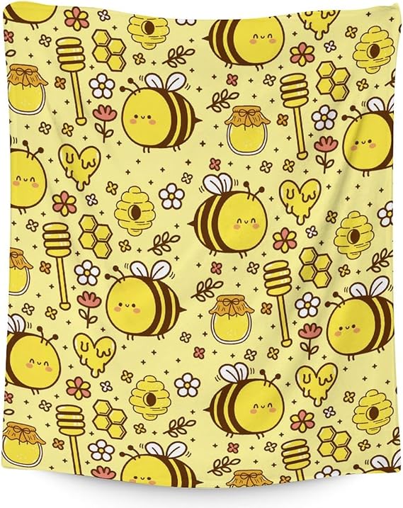 Bee Blanket Gifts, 40"x50" Cute Bee Print Throw for Women Girls, Soft Cozy Warm Flannel for Sofa Bed