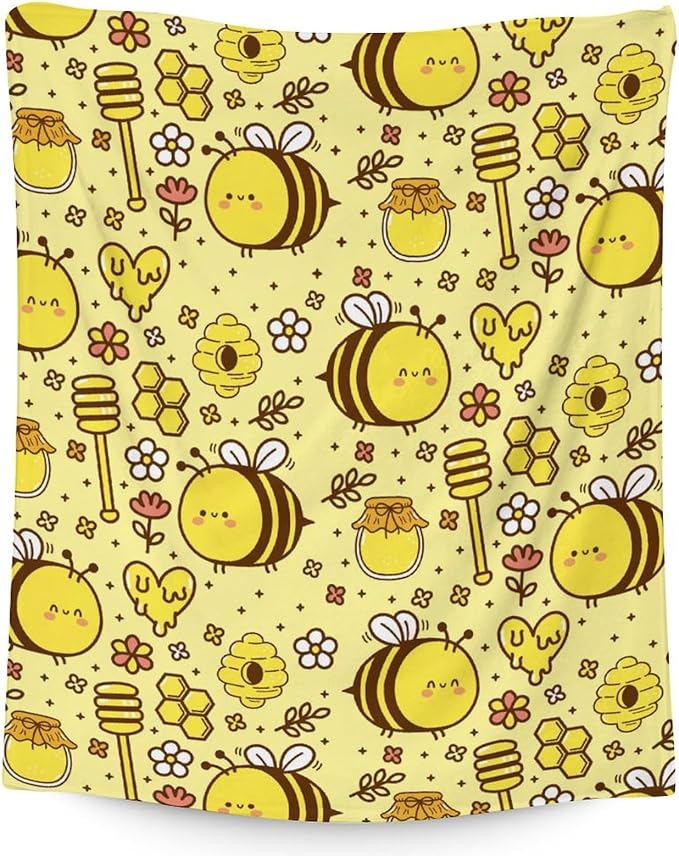 Bee Blanket Gifts, 40"x50" Cute Bee Print Throw for Women Girls, Soft Cozy Warm Flannel for Sofa Bed