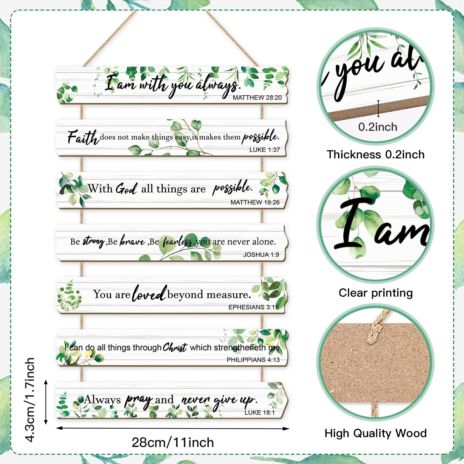HPNIUB Bible Verse Wood Sign,Green Leaves Christian Wall Art,Bible Verse Wooden Plaques(28x4.3cm),Inspirational Plaque Wall Decor Farmhouse Christian Accessories for Home,Kitchen,Office Decor - Image 2