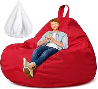 Meonum 5 Feet Giant Red Bean Bag Chair Cover (No Filler) for Adults Oxford Fabric Stuffed Storage Bean Bag Chair Cover with Inner Liners for Easy Cleaning Bean Bag for Organizing