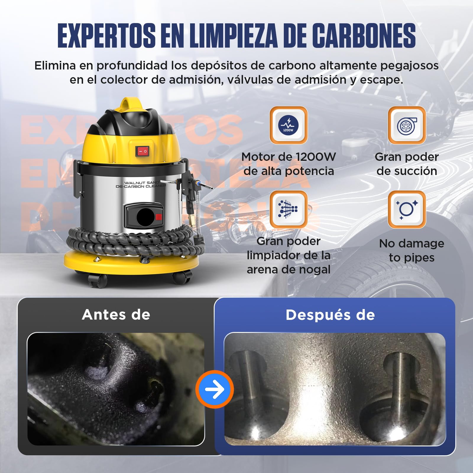 HTS558 Walnut Blaster, Arenadora de Chorro de Arena de Nuez 220V, Limpiador de Válvulas de Admisión del Coche, Sand Blaster Limpieza Depósitos de Carbono de Motor,con 2kg Abrasivo