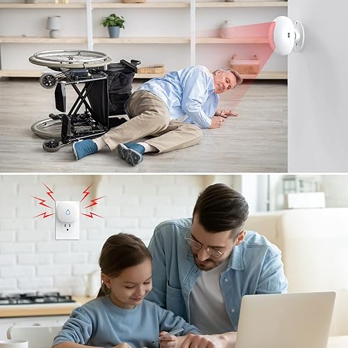 Vista 4 de Timbre de puerta con sensor de movimiento inalámbrico: timbre de entrada de negocios, detector de movimiento para interiores zumbador