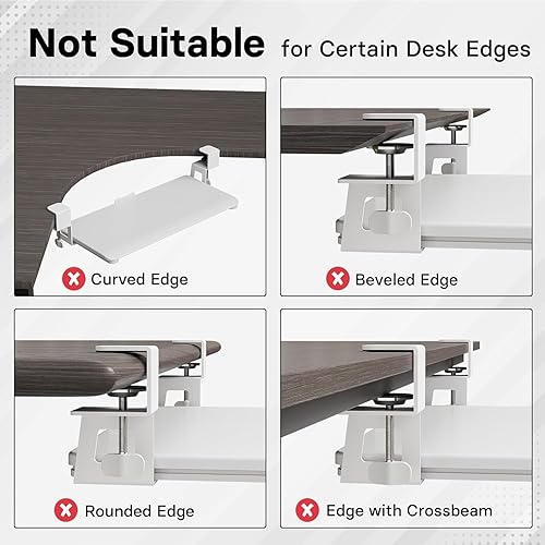 Miniatura 3 de BONTEC KMT01 Bandeja para teclado debajo del escritorio, plataforma extraíble para teclado y mouse con abrazadera en C, cajón deslizante ergonómico