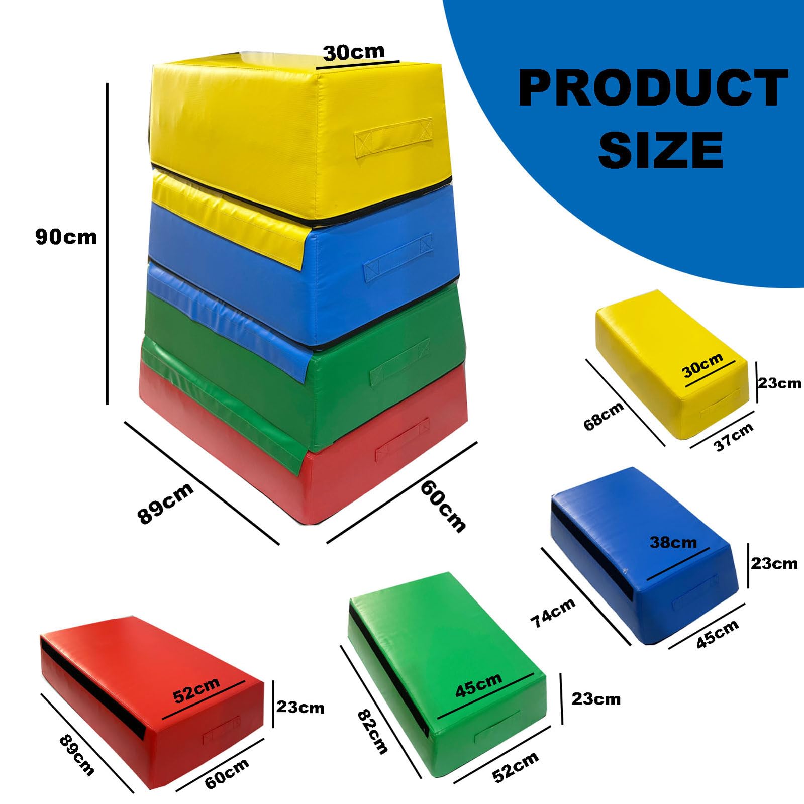 Box Pliometrico Morbido 4 in 1 Impilabile, Box da Salto con Altezza Regolabile Rivestimento Antiscivolo in PVC, Attrezzatura Sportiva per Bambini e Ragazzi 4-15 Anni(Size:90 * 60 * 90 * 30cm)