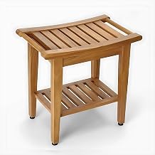 Kasa Solid Teak Indoor Outdoor Shower/Bath/Spa Stool Bench with Bottom Shelf, Fully Assembled, DB-916