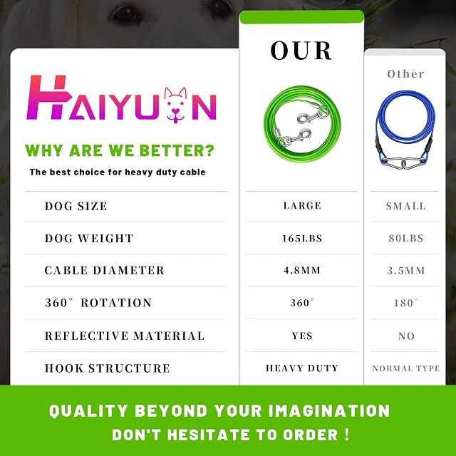 Foto 4 de 8 de HaiYUAN Dog Tie out Cable 10/15/20/25/30 FT Dog Runner for Yard Steel Wire Dog Cable with Durable Superior…