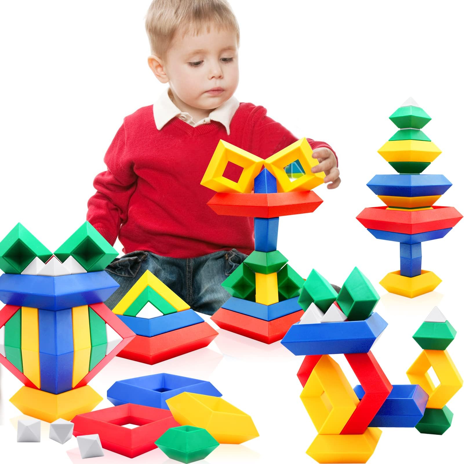 YeeluaStacking Toys, 30 Pcs Pyramid Building Blocks, Learning Activities Puzzle Toy, Building Educational Sensory Blocks Toys