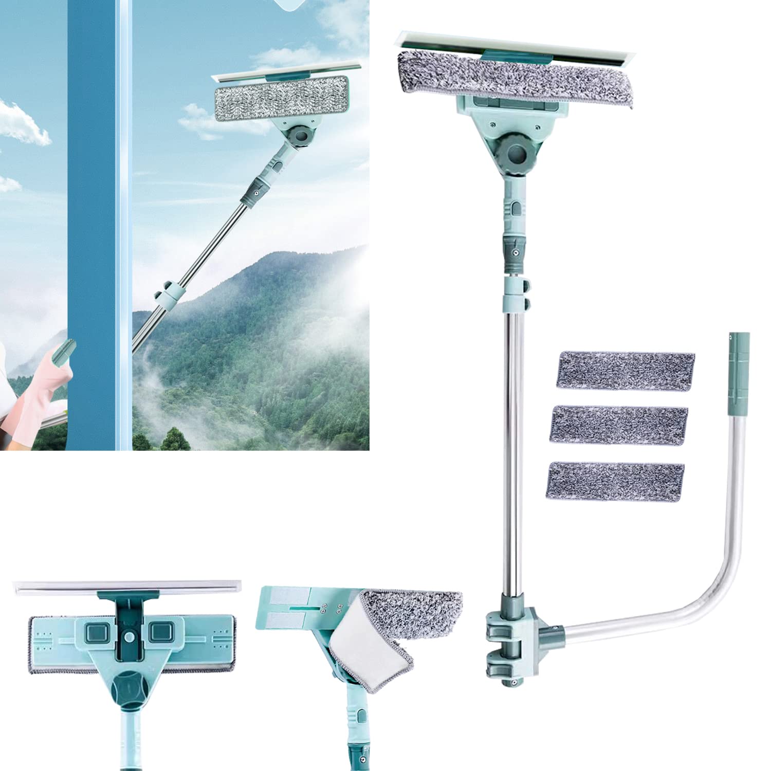 Hooha ガラスワイパー 伸縮式ワンド スクイージー 水切りワイパー窓掃除 窓拭き ワイパー 網戸 高所掃除 スクイジー 両面ガラスクリーニングキット スキージ スクレーパー ポール付き スクラバー ガラス掃除プロ用ツール 浴槽/台所/窓/キッチンなどの掃除に適用 多用途 スクイジー 日本語説明書付き