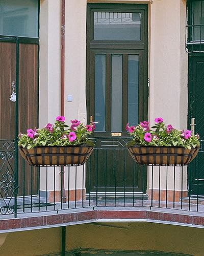 Miniatura 2 de Ashman Trough - 1 unidad, maceta para barandilla de cubierta, color negro, maceta de metal para jardín con revestimientos de coco.