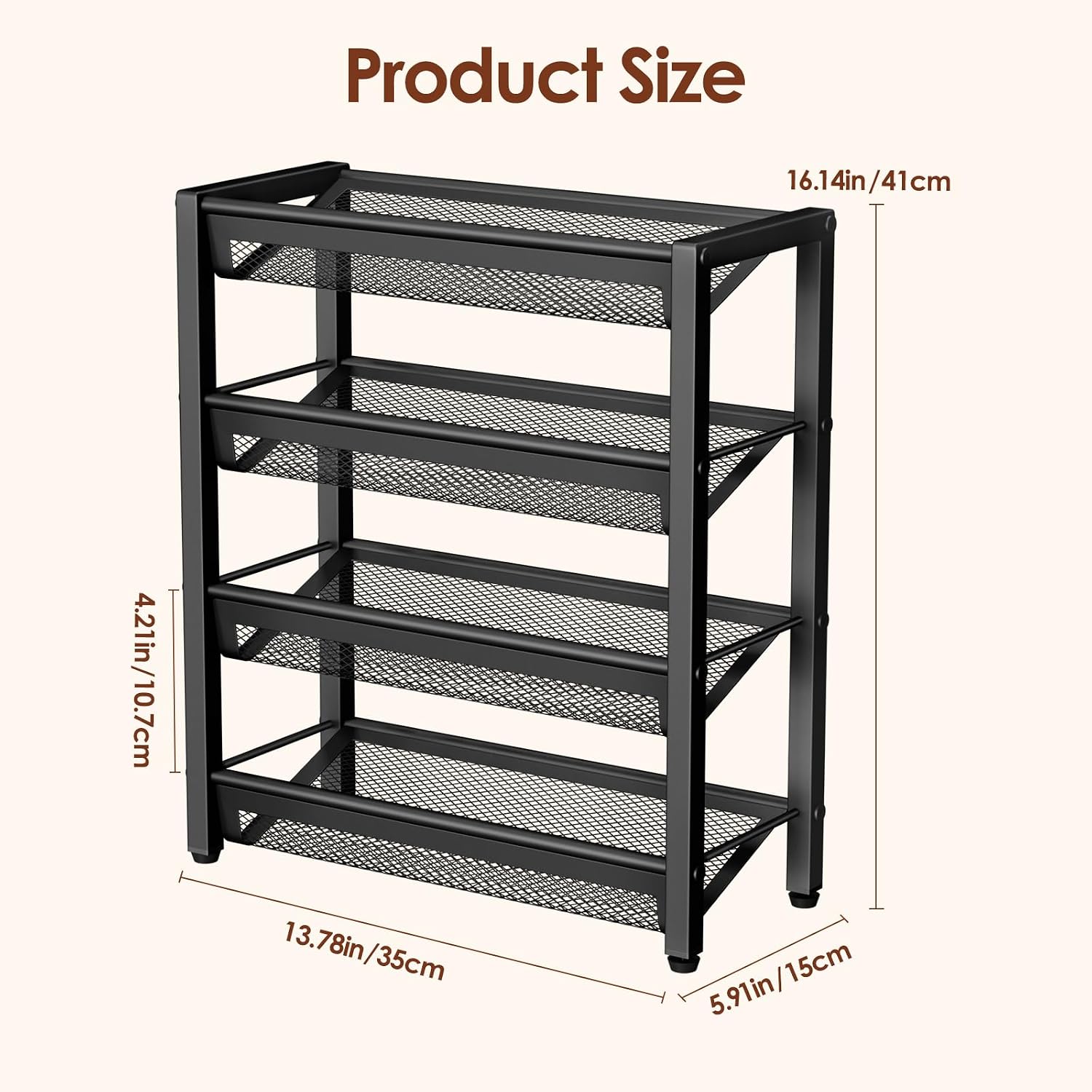 Nuovoware 4-Tier Snack Rack, Carbon Steel Countertop Storage Shelf image 5