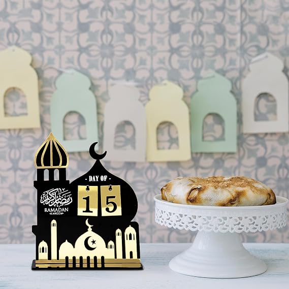 Ramadan Advent Calendar Set - Acrylic and Wooden Ramadan Decorations for Home Eid Mubarak Table Decor, 30 Days Countdown Calendar for Muslim Festivities and Ramadan Party Supplies Style H
