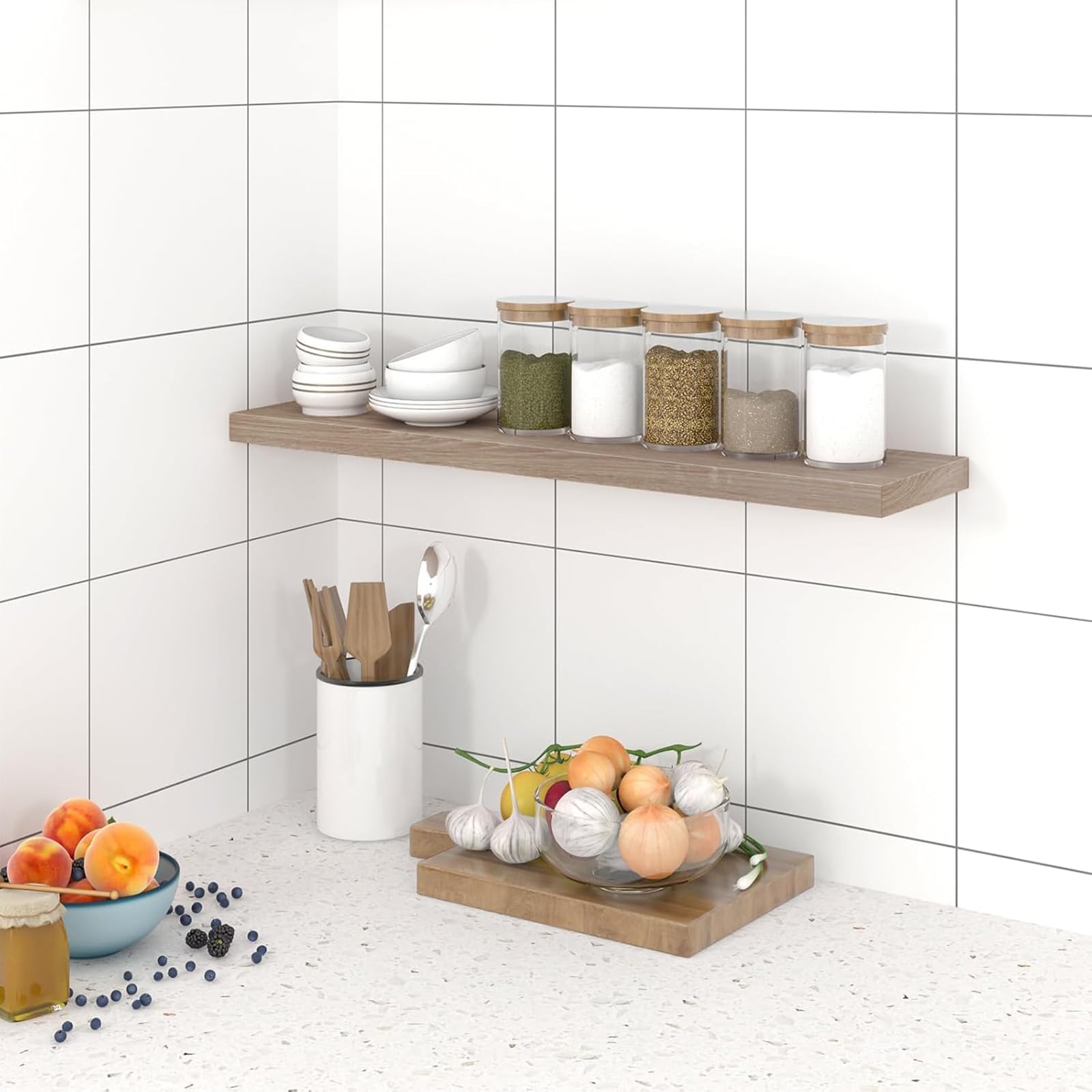 EUGAD Étagère Murale Lot de 2 étagères tablettes Style Moderne en Bois,100x22,9x3,8cm Chêne Jaune 0118QJ-2