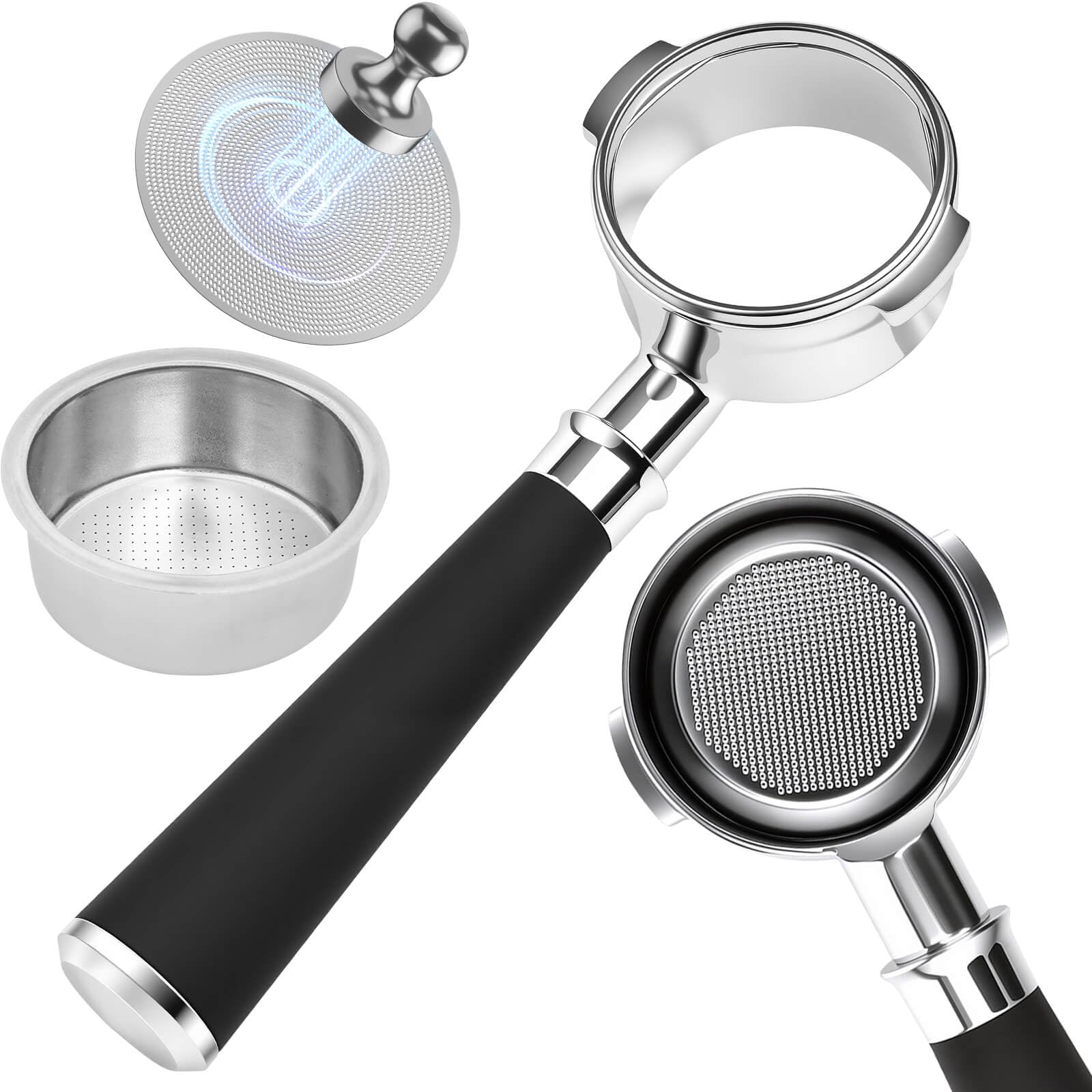 58mm Bottomless Portafilter 2 Ears for Sage Dual Boiler, Oracle, Oracle Touch & Oracle Jet, Includes 2 Puck Screens and Double Shot Basket
