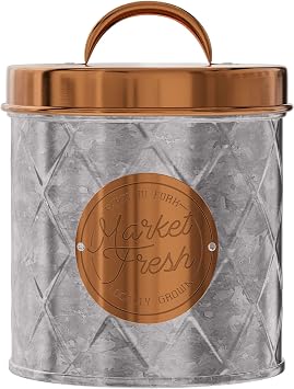 Amici Home Bristol Metal Canister | Food Storage Container with Lid | Canisters for Kitchen Counter | Galvanized Metal/Copper Lid | Farmhouse Decor | 52 Oz
