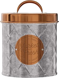 Bristol Metal Canister | Food Storage Container with Lid | Canisters for Kitchen Counter | Galvanized Metal/Copper Lid | Farmhouse Décor | 52 Oz