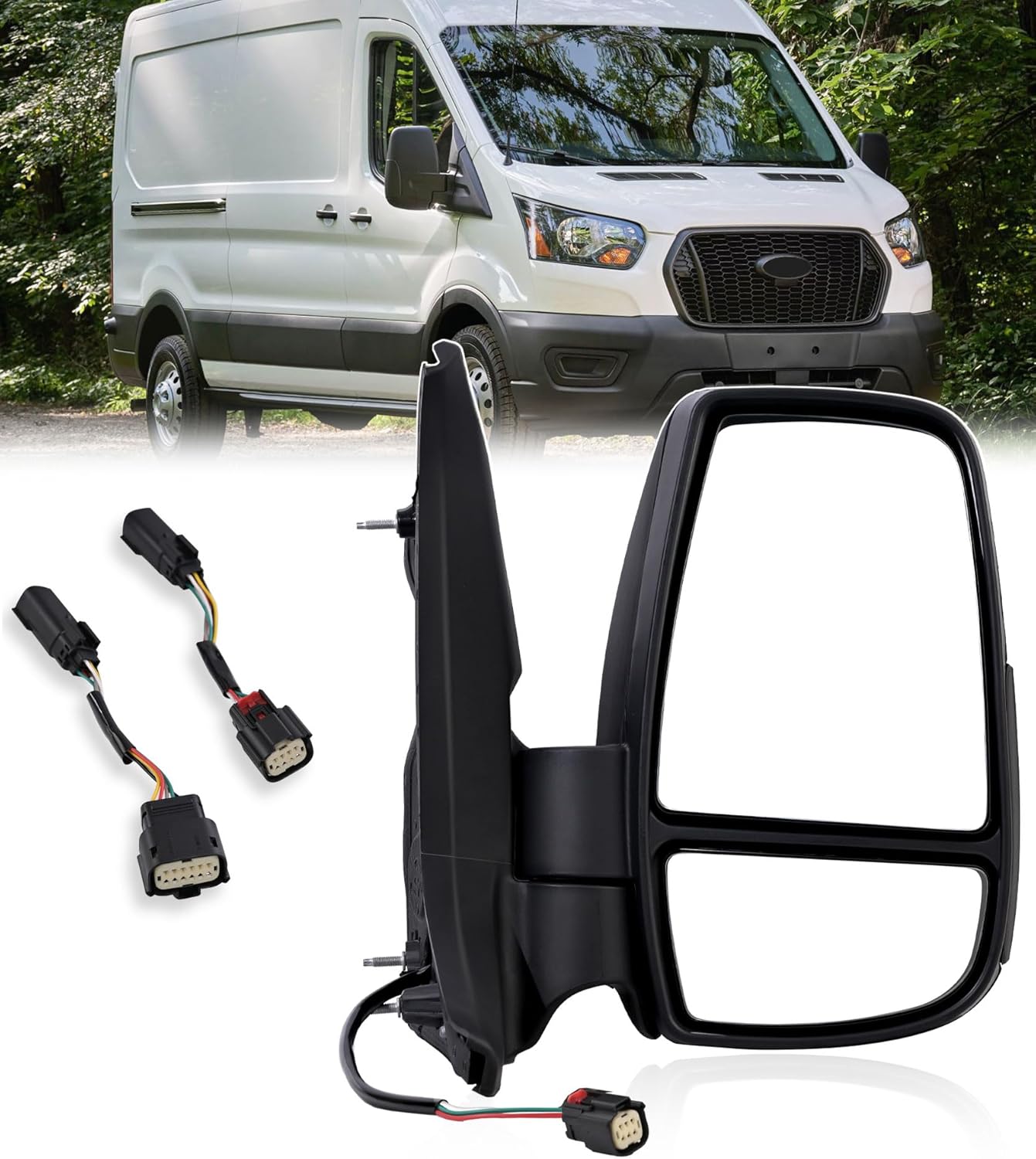 Right Passenger Side door Mirror Compatible with 2015-2025 Ford Transit 150 250 350 350 HD,Transit Side View Power Glass Manual Folding Towing Without Signal Light Non Heated,Black(Short Arm)