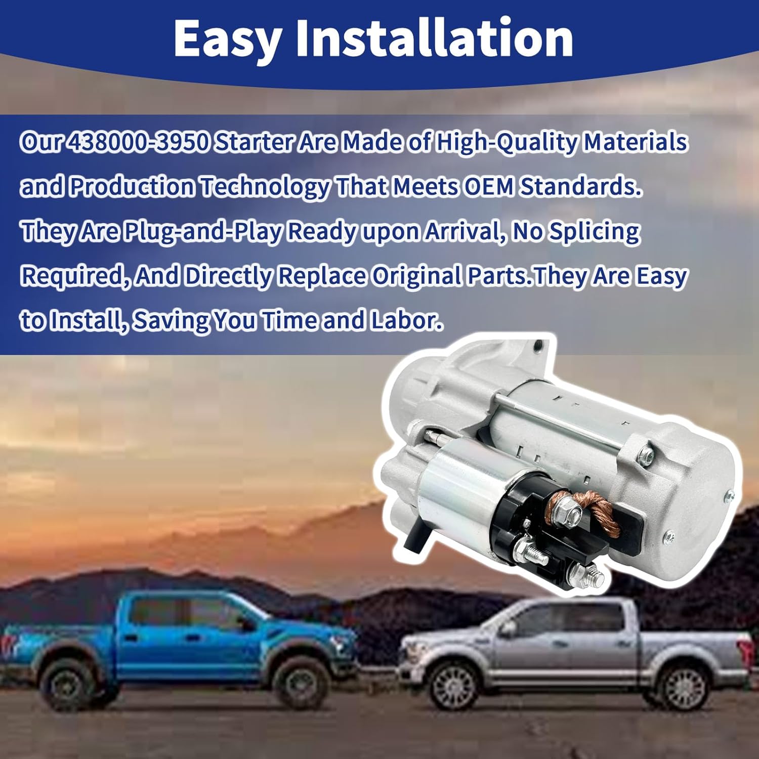 438000-3950 Starter Motor Compatible with 2018 2019 2020 Ford F-150 5.0L V8, Replace # JL3T-11000-AB, JL3Z 11002-A, JL3Z-11002-A, SR8504X, 0-986-UR1-904, TN438000-3950, 34031, S34031, SA-1084