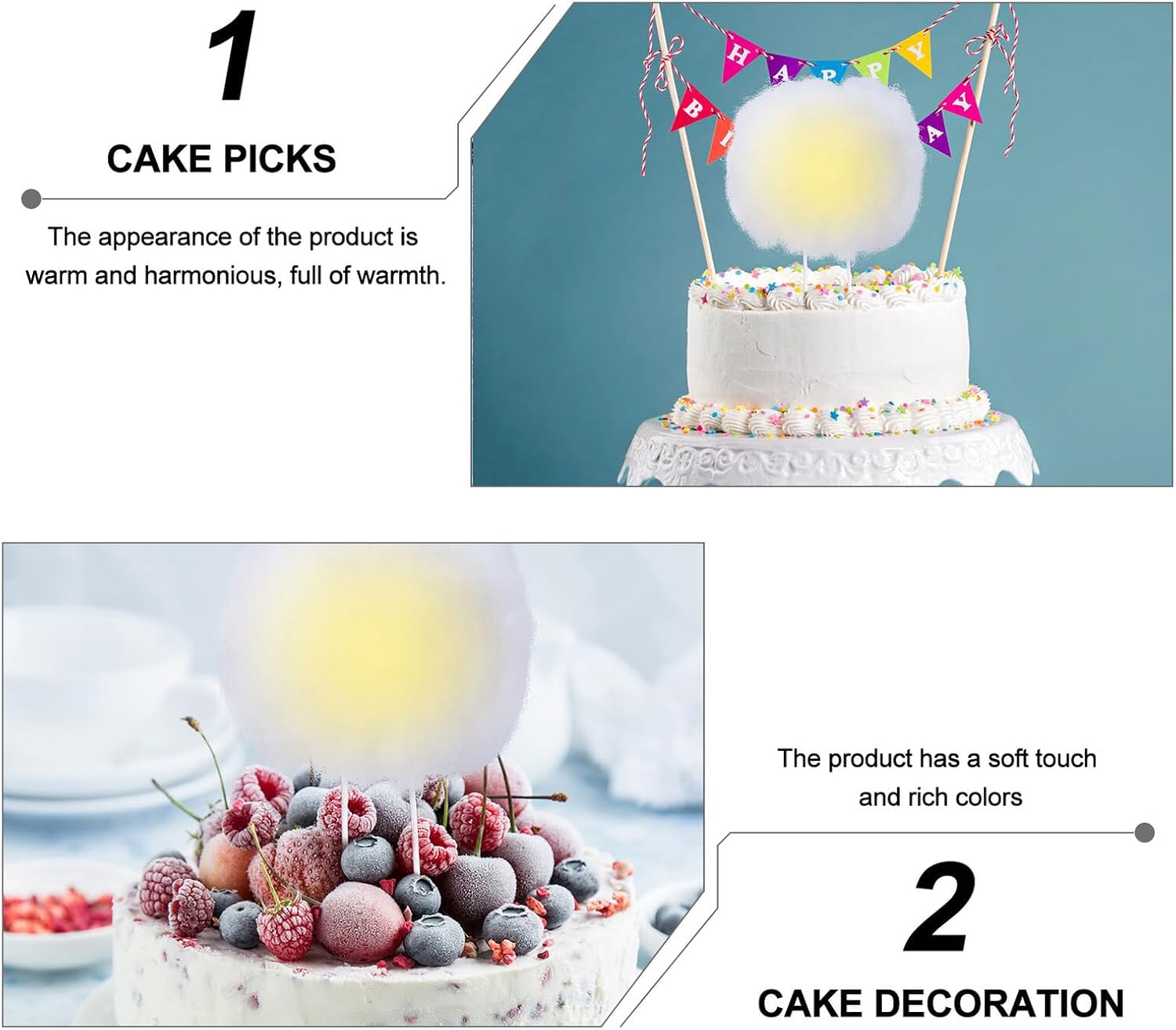 Generic 3d LED Cloud Cake Toppers Birthday Cake Picks Non-edible Dessert Decorations Set of 2 for 'birthday Party