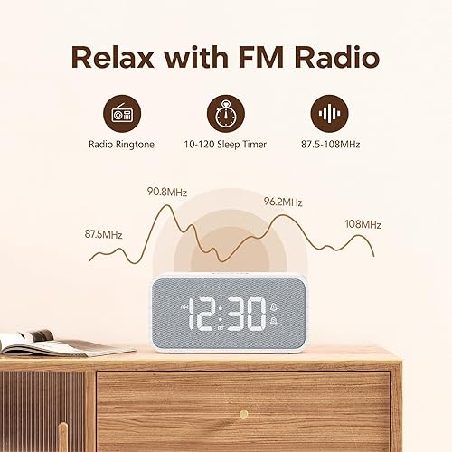 Miniatura 4 de ANJANK Radio despertador de madera con altavoz Bluetooth, estación de carga inalámbrica para iPhoneSamsung, alarma dual, tiempo de sincronización