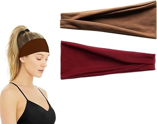 2pcs Headbands Women Elastic Wide Workout Headband,Sports Yoga Workout Headband,Retro Soft Headwrap,No Slip Fashion Women's Turban Head Wraps Elastic Hair Accessories for Girls Yoga Workout(2 colors)