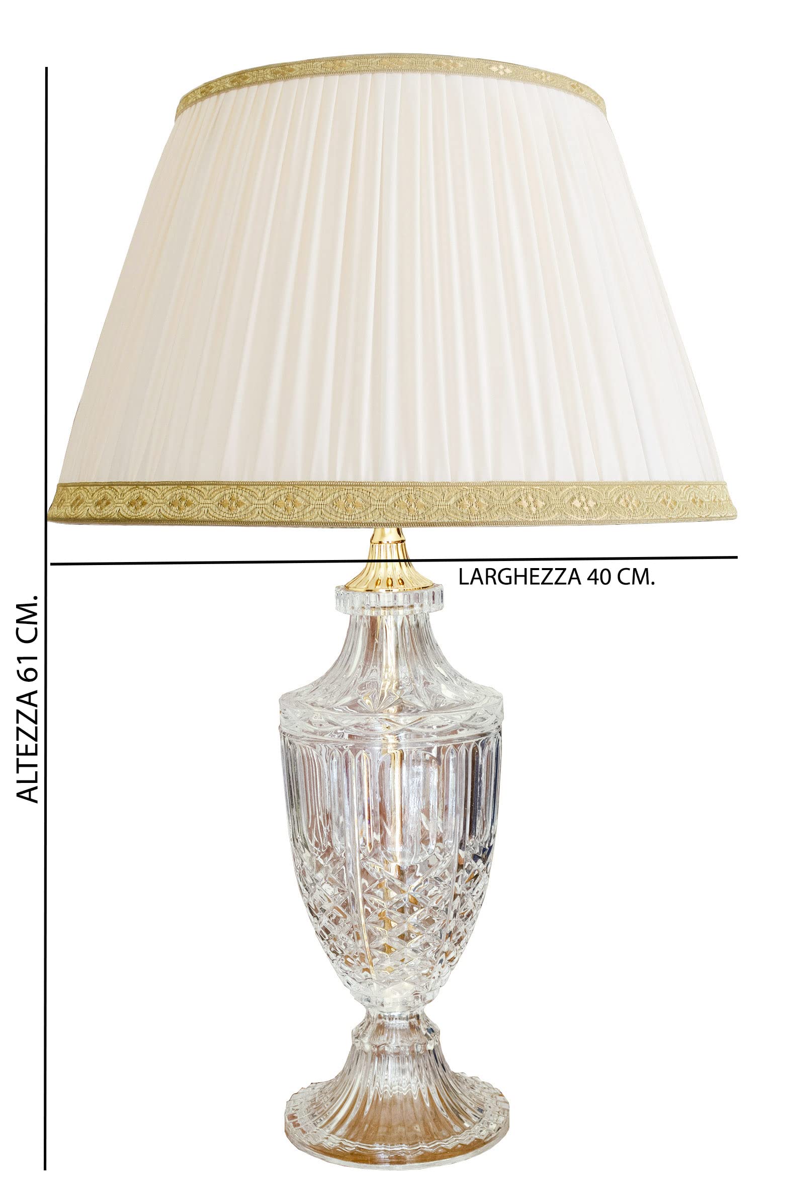 Generico LUCECLASS - Lampada da tavolo classica in puro cristallo e ottone con paralume seta plissé, lume classico elegante di lusso per salotto, salone, hotel, contract