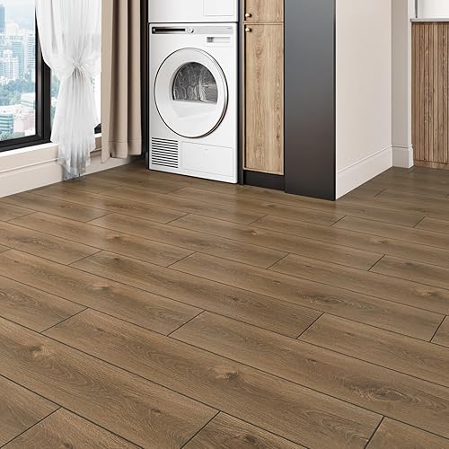 Miniatura 10 de Wallercity Azulejos de suelo impermeables de 36 x 6 pulgadas, suelo de vinilo marrón rojizo para despegar y pegar para baño, azulejos adhesivos