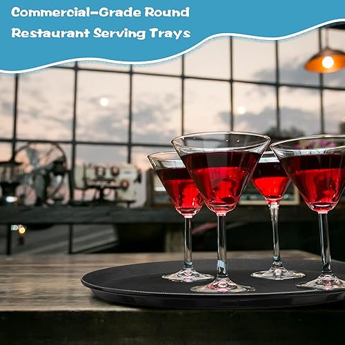 Miniatura 6 de Lallisa 8 bandejas grandes de 16 pulgadas para servir restaurantes con bandeja antideslizante de plástico antideslizante redonda para servir en bar,