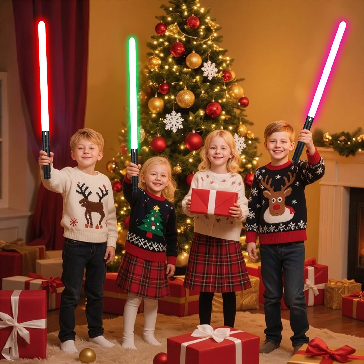 Laserschwert Kinder, USB-C Lade Lichtschwert Kinder, RGB 15 Farben 2 in 1 Lichtschwert, Duell Lightsaber mit 4 Modi, Metallgriff Lichtschwerter, Laser Schwert Kinder und Erwachsene 60cm x 2pc Schwarz
