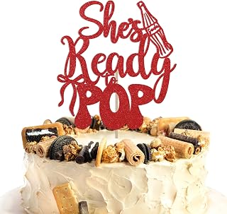 She's Ready to Pop Cake Topper - Little Soda Pop Decor, Soda Pop Baby Shower Party Decoratioons Red Glitter