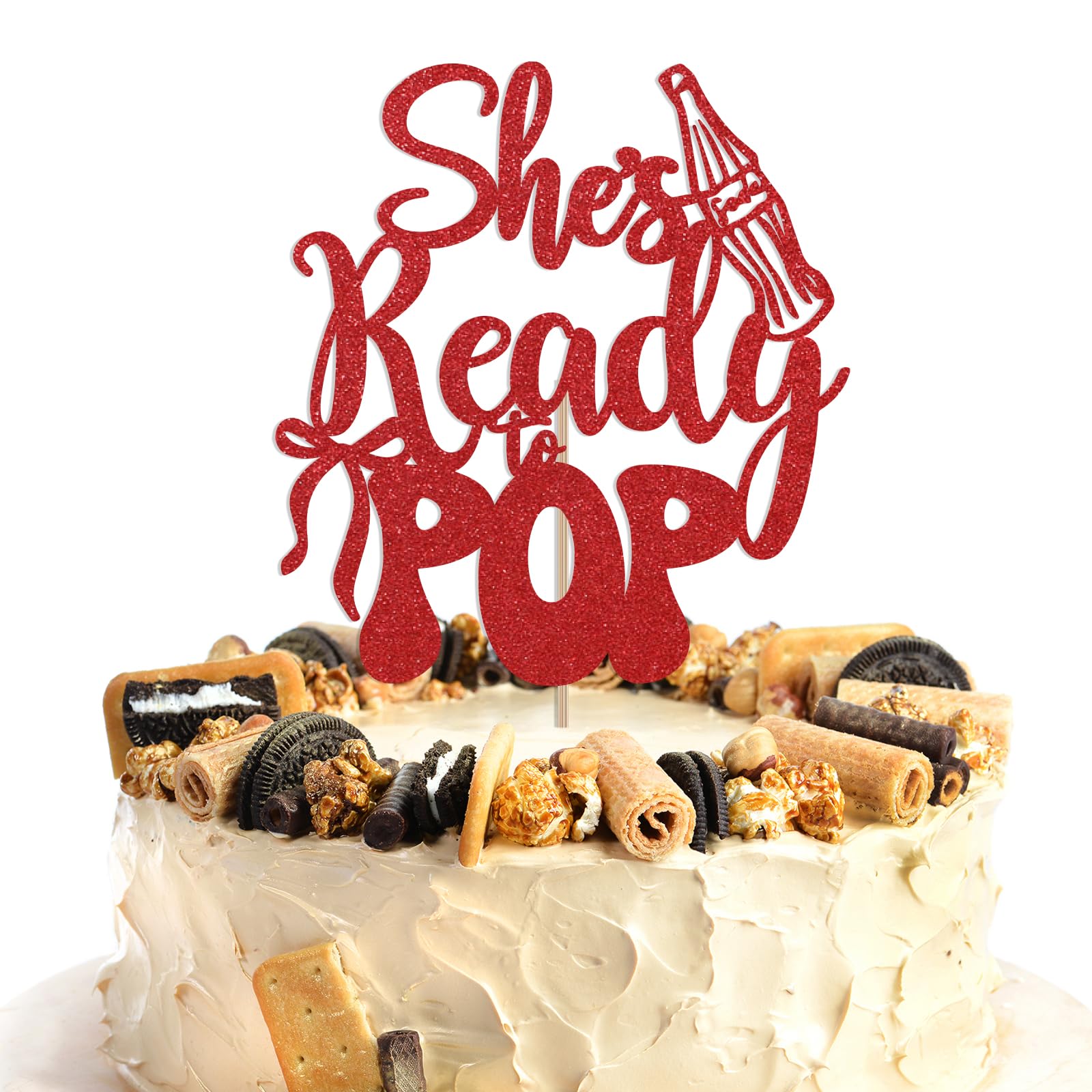 Photo 1 of She's Ready to Pop Cake Topper - Little Soda Pop Decor, Soda Pop Baby Shower Party Decoratioons Red Glitter